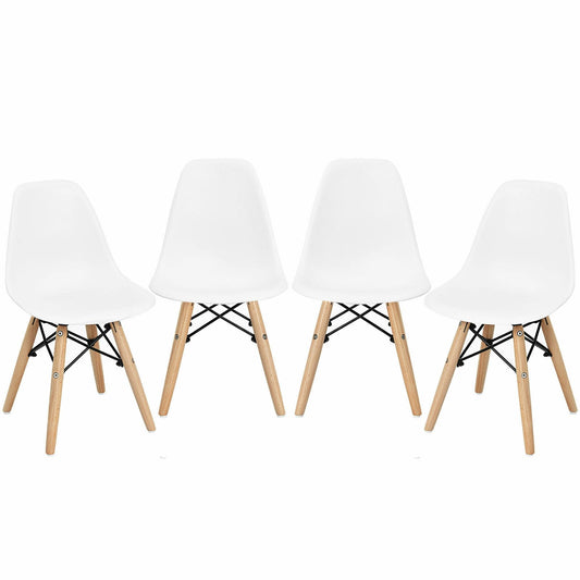 4 Pieces Medieval Style Children Chair Set with Wood Legs-White