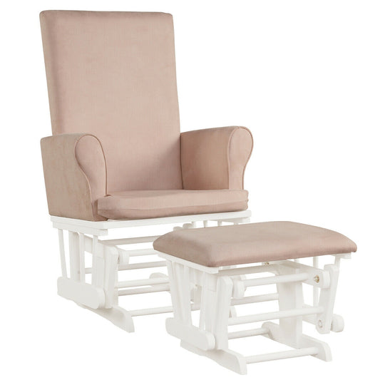 Wooden Baby Nursery Glider and Ottoman Cushion Set-Pink