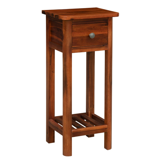 2 Tier End Bedside Table with Drawer Shelf-Brown