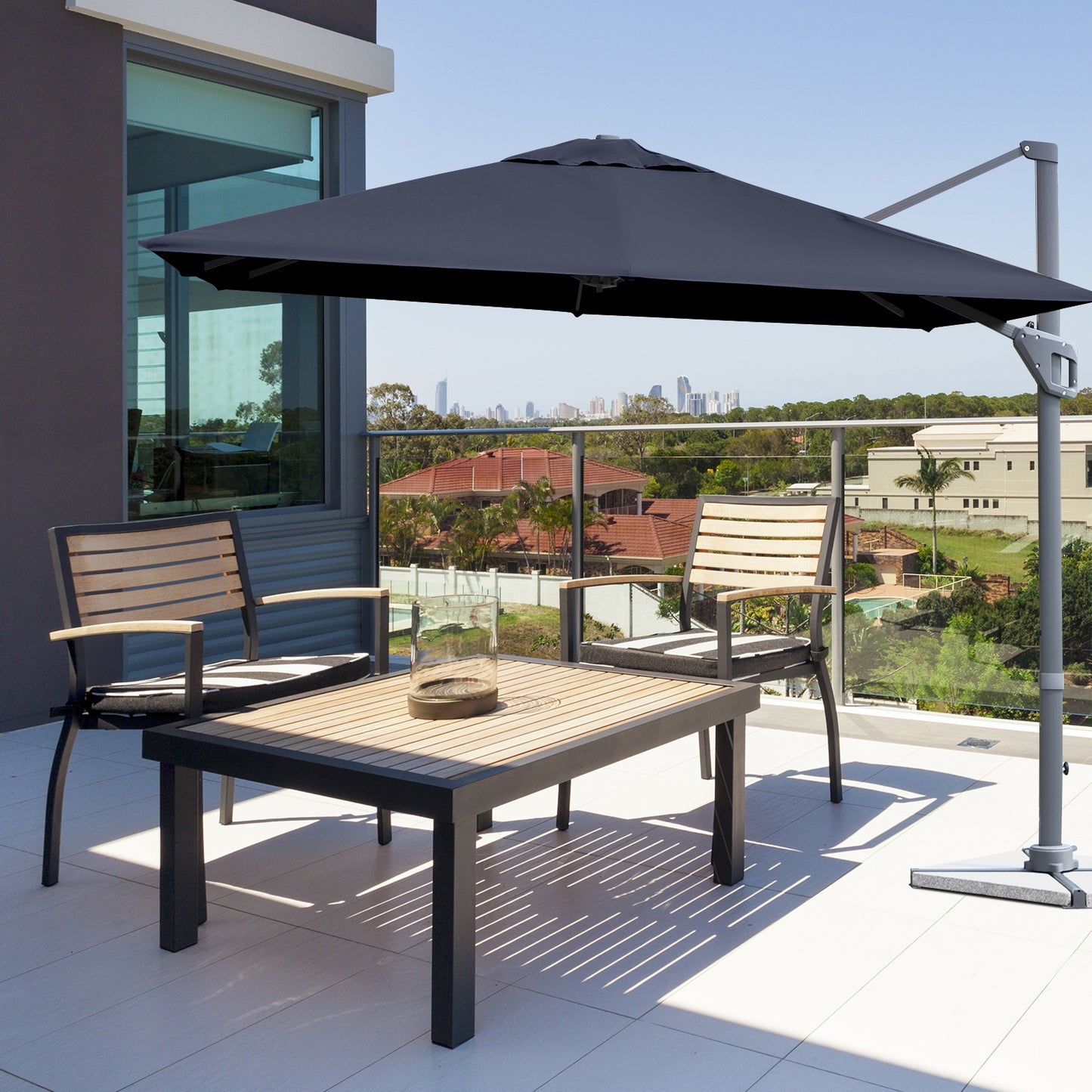 10 x 10 Feet Patio Offset Cantilever Umbrella with Aluminum 360-degree Rotation Tilt-Navy