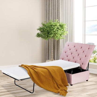 Folding Ottoman Sleeper Bed with Mattress for Guest Bed and Office Nap-Blue