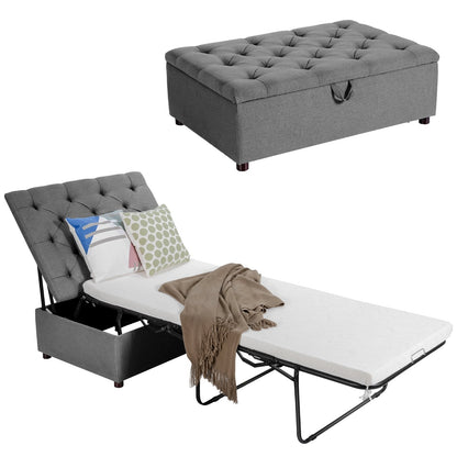 Folding Ottoman Sleeper Bed with Mattress for Guest Bed and Office Nap-Blue