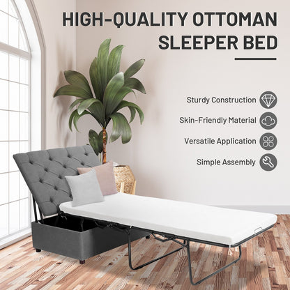 Folding Ottoman Sleeper Bed with Mattress for Guest Bed and Office Nap-Blue