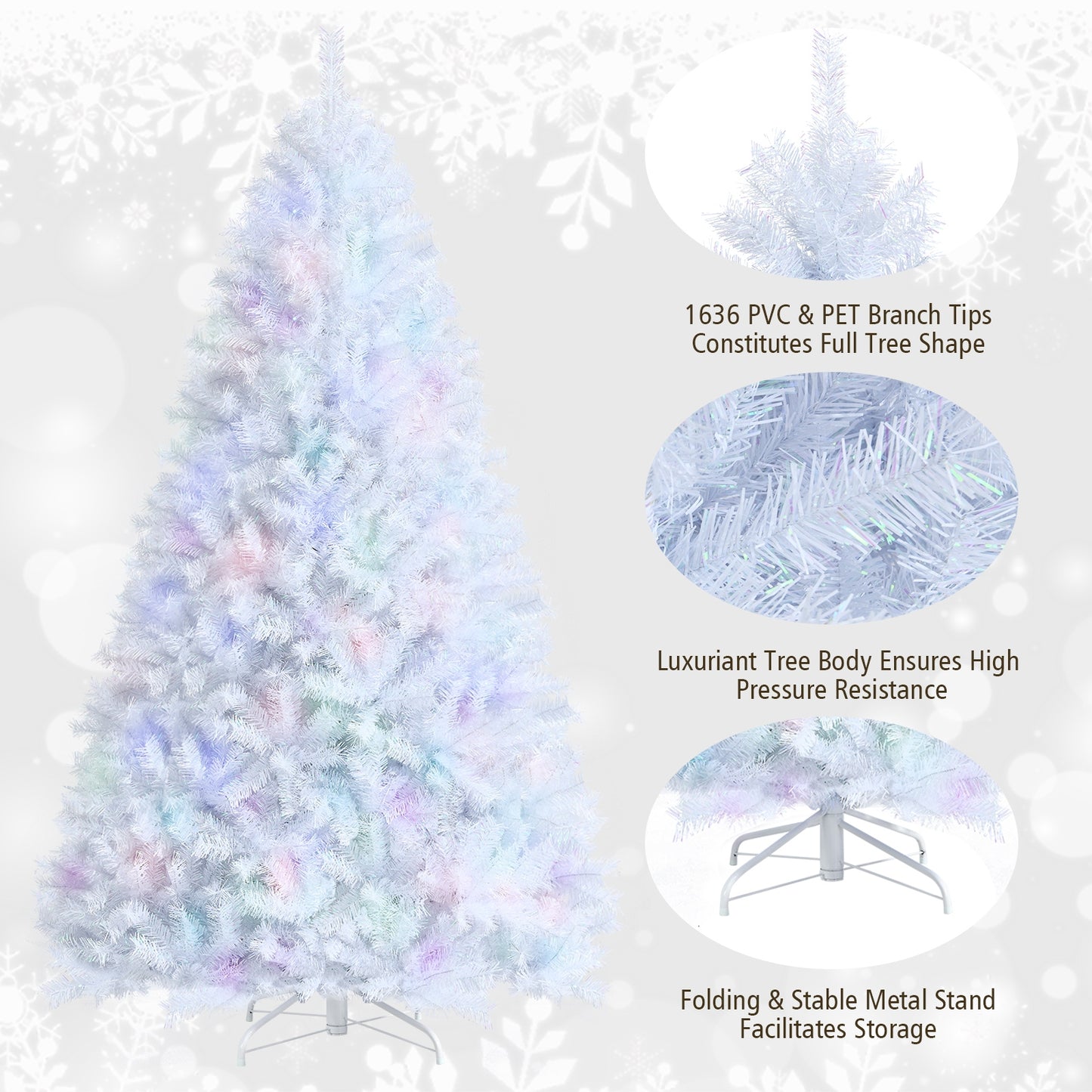 8 Feet Artificial Christmas Tree with 1636 Iridescent Branch Tips