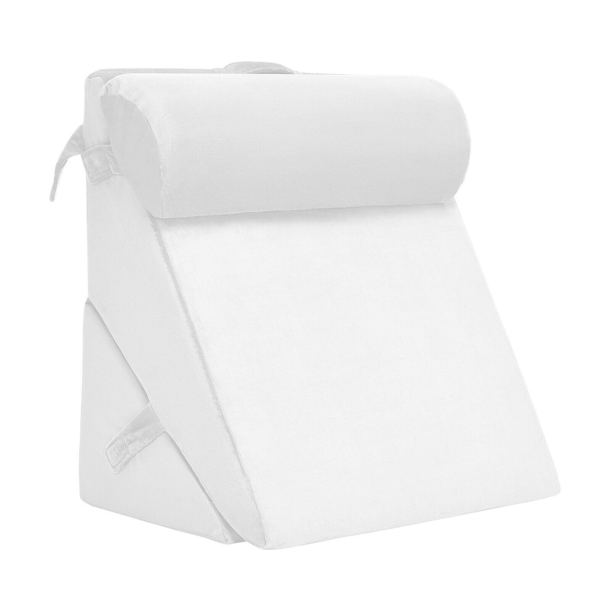 Gray adjustable neck and back support pillow with memory foam headrest, designed for comfortable bedroom bedding.