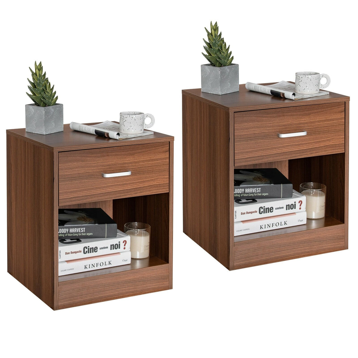 Black 2-piece bedroom nightstand set with storage drawer and cabinet, modern furniture by Direct by Wilsons Home Store