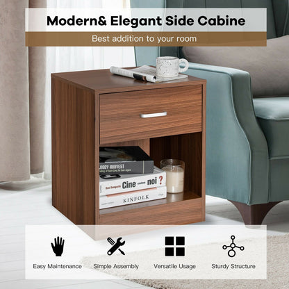Black 2-piece bedroom nightstand set with storage drawer and cabinet, modern furniture by Wilsons Home Store