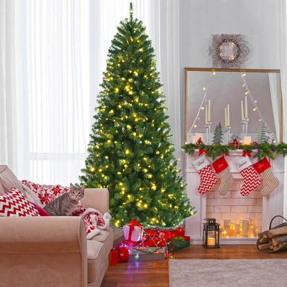 Artificial Hinged Christmas Tree with Remote-controlled Color-changing LED Lights-7'