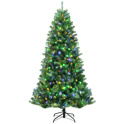 Artificial Hinged Christmas Tree with Remote-controlled Color-changing LED Lights-7'
