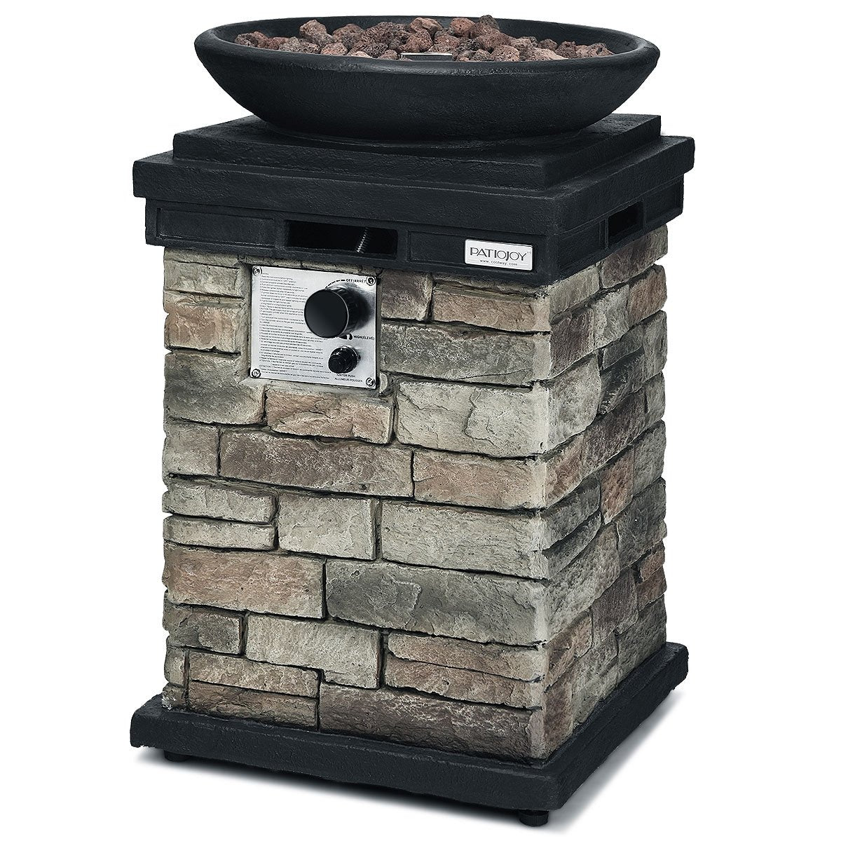 40000BTU Outdoor Propane Burning Fire Bowl Column Realistic Look Firepit Heater-Brown