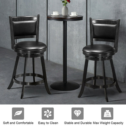 2 Pieces 24 Inch Swivel Counter Stool Dining Chair Upholstered Seat-Black