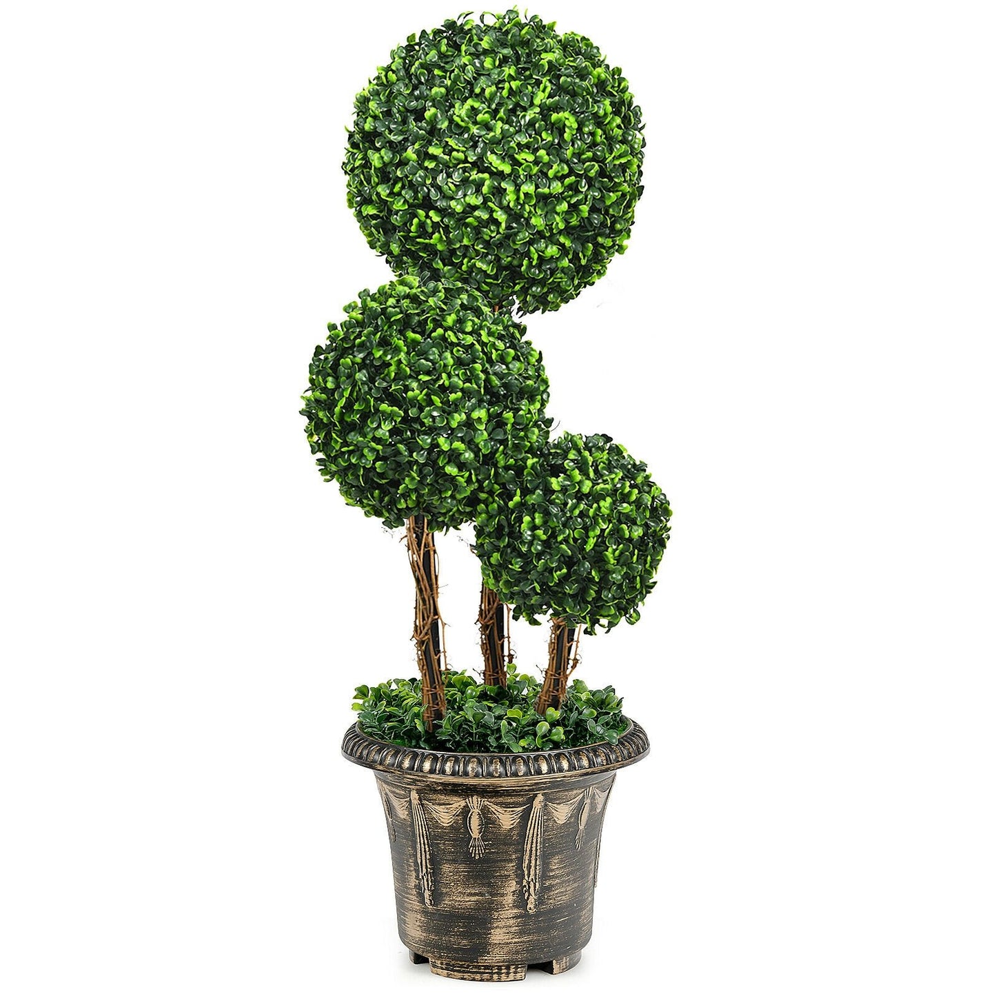 30 Inch Artificial Topiary Triple Ball Tree Indoor and Outdoor UV Protection