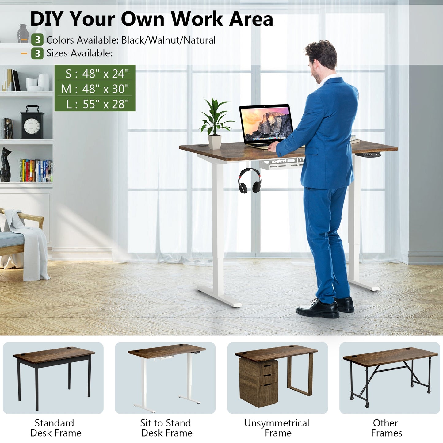 47 Inch x 30 Inch Universal Tabletop for Standard and Standing Desk Frame-M