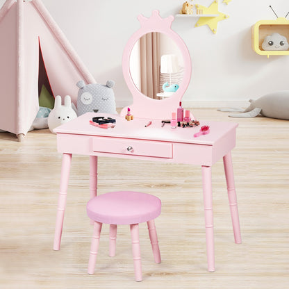 Kids Vanity Makeup Table and Chair Set Make Up Stool