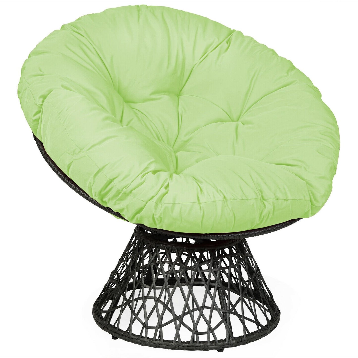 Rattan Papasan Chair Ergonomic 360-degree Swivel Soft Cushion Garden-Black