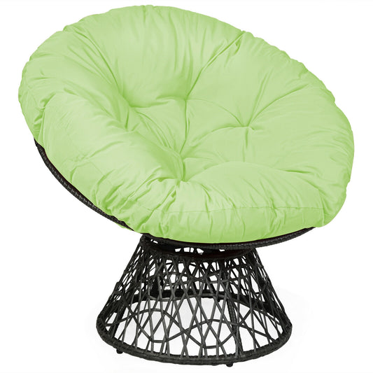 Rattan Papasan Chair Ergonomic 360-degree Swivel Soft Cushion Garden-Green