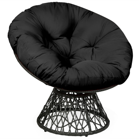 Rattan Papasan Chair Ergonomic 360-degree Swivel Soft Cushion Garden-Black