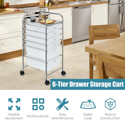 6 Drawers Rolling Storage Cart Organizer-Black