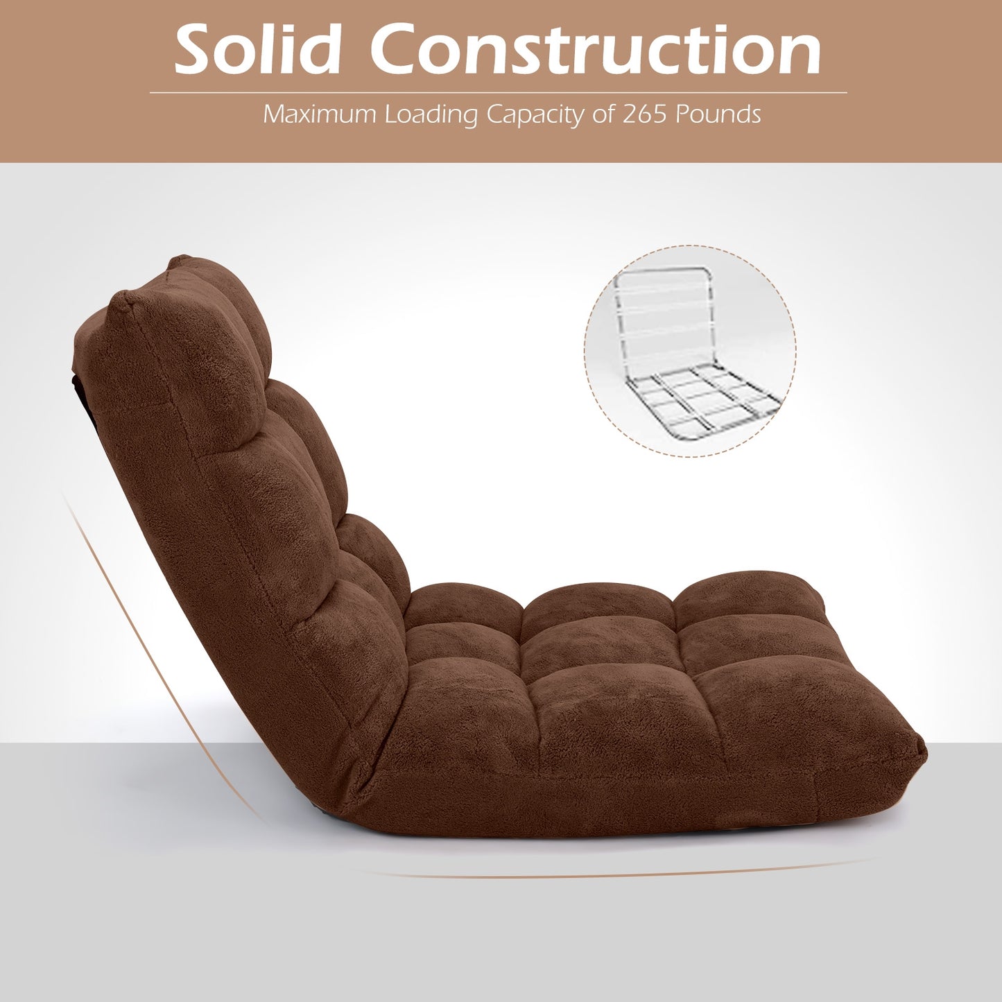 Adjustable 14-position Cushioned Floor Chair-Coffee