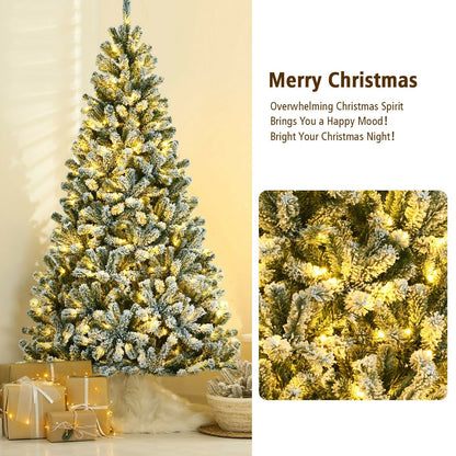 6 Feet Pre-lit Snow Flocked Hinged Christmas Tree with 928 Tips and Metal Stand-6 ft