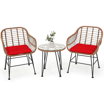 3 Pieces Patio Rattan Bistro Set with Cushion-Black