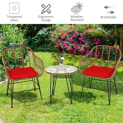 3 Pieces Patio Rattan Bistro Set with Cushion-Black
