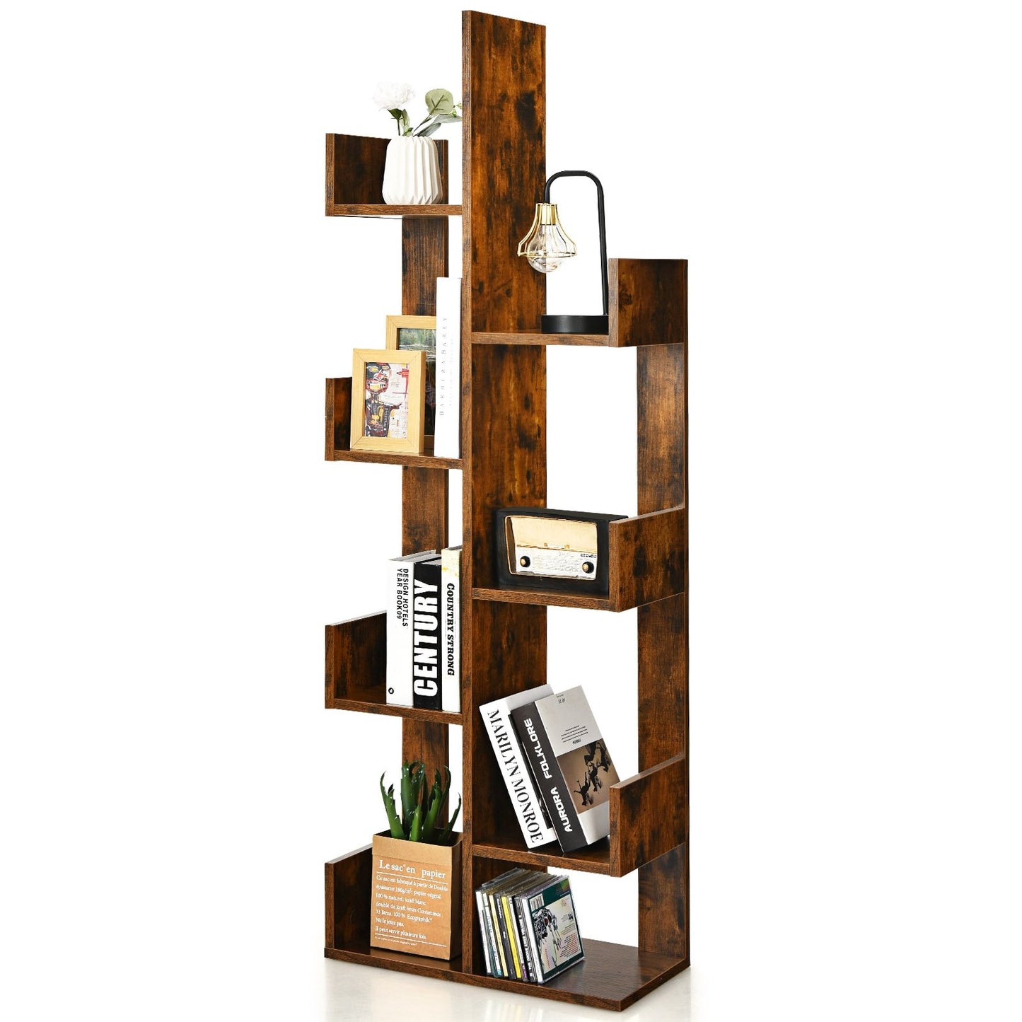 8-Tier Bookshelf Bookcase Space-Saving Storage Rack with 8 Open Compartments-Black