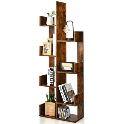 8-Tier Bookshelf Bookcase Space-Saving Storage Rack with 8 Open Compartments-Black