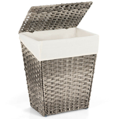 Foldable Handwoven Laundry Hamper with Removable Liner-Brown