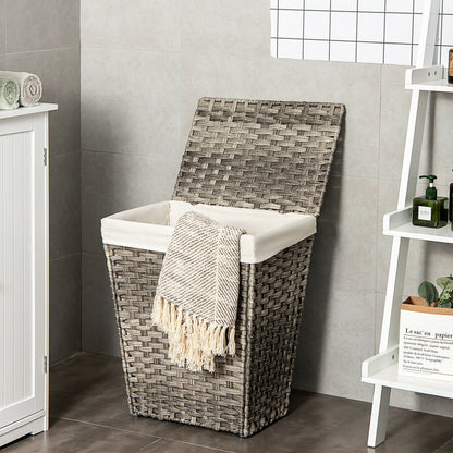 Foldable Handwoven Laundry Hamper with Removable Liner-Gray