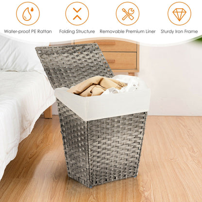 Foldable Handwoven Laundry Hamper with Removable Liner-Brown