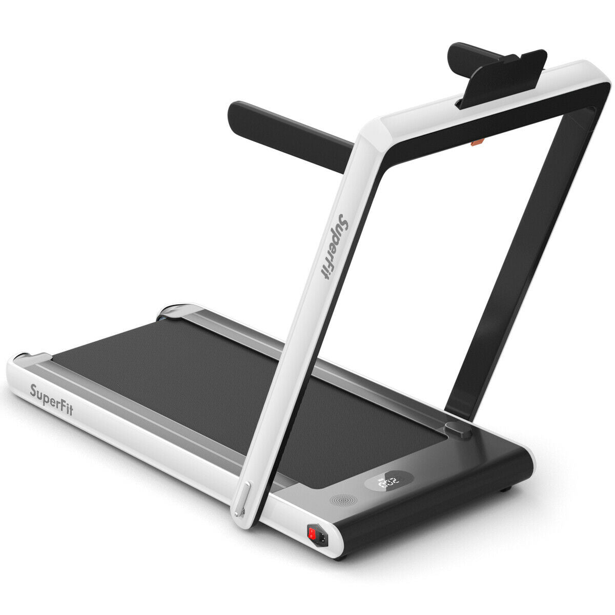 2-in-1 Electric Motorized Health and Fitness Folding Treadmill with Dual Display and Speaker-White