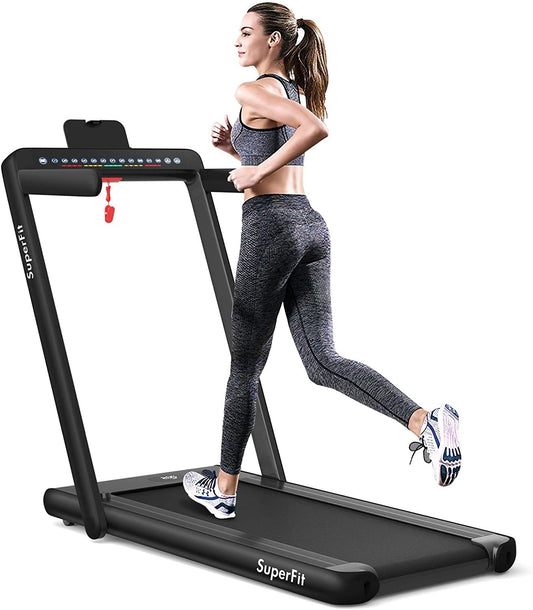 2-in-1 Electric Motorized Folding Treadmill with Dual Display-Black