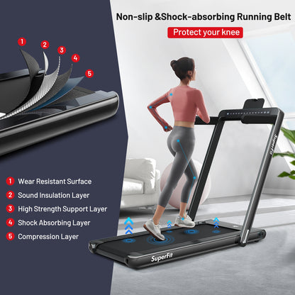 2-in-1 Electric Motorized Folding Treadmill with Dual Display-Black