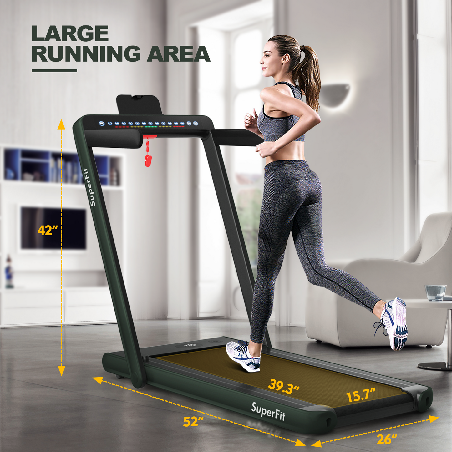 2-in-1 Electric Motorized Health and Fitness Folding Treadmill with Dual Display and Speaker-Green