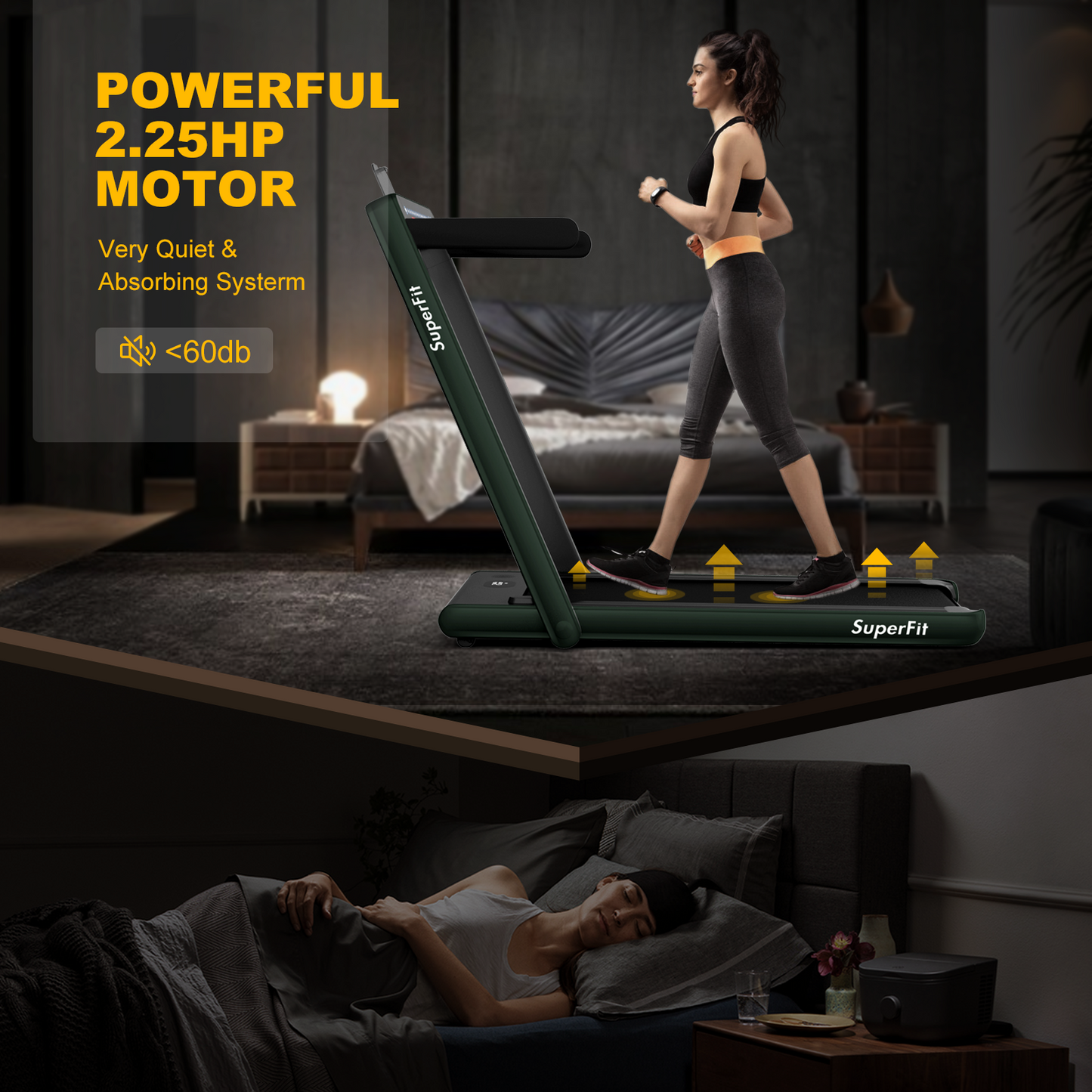 2-in-1 Electric Motorized Health and Fitness Folding Treadmill with Dual Display and Speaker-Green