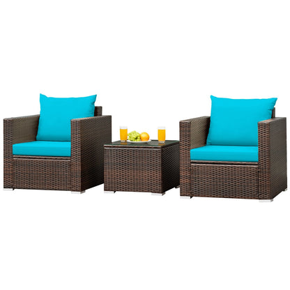 3 Pcs Patio Conversation Rattan Furniture Set with Cushion-Beige