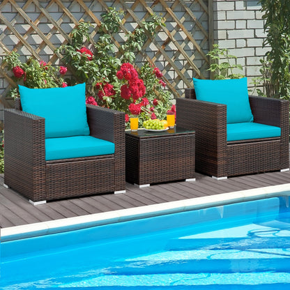 3 Pcs Patio Conversation Rattan Furniture Set with Cushion-Beige
