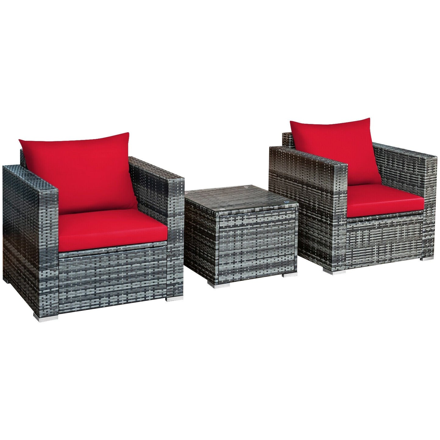 3 Pieces Patio Rattan Furniture Bistro Sofa Set with Cushioned-Gray