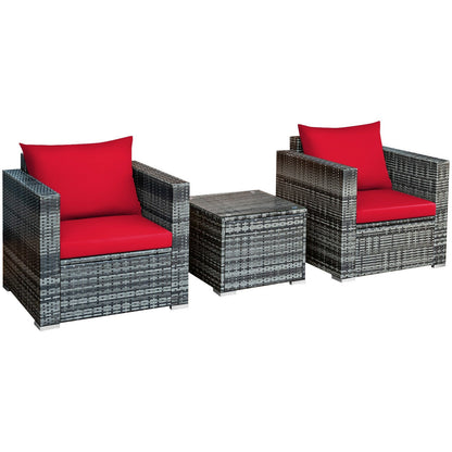 3 Pieces Patio Rattan Furniture Bistro Sofa Set with Cushioned-Gray