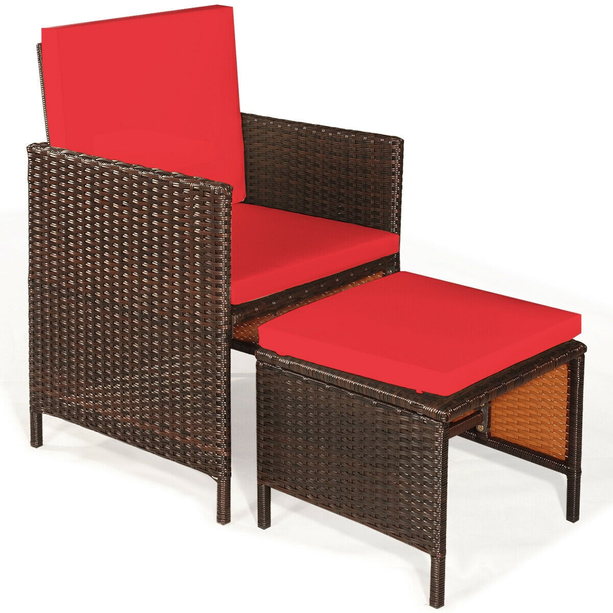 9PCS Patio Rattan Dining Cushioned Chairs Set-Red