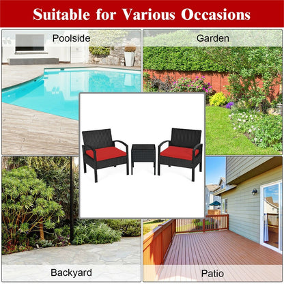 3 Pieces Outdoor Rattan Patio Conversation Set with Seat Cushions-Gray