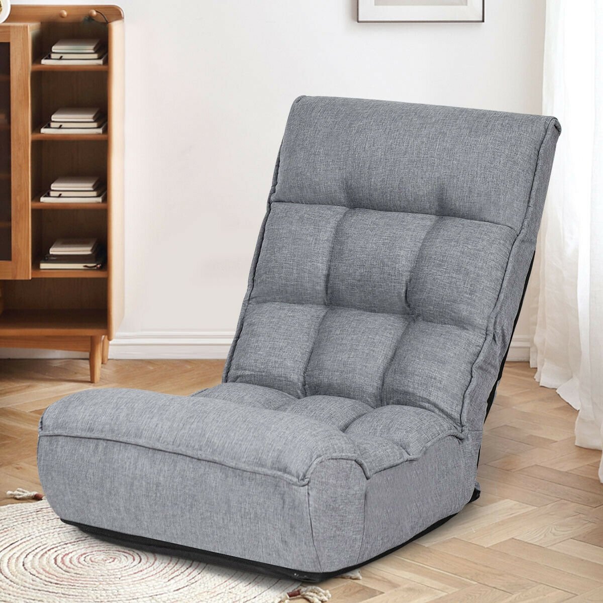 4-Position Adjustable Floor Chair Folding Lazy Sofa-Black
