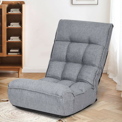 4-Position Adjustable Floor Chair Folding Lazy Sofa-Gray