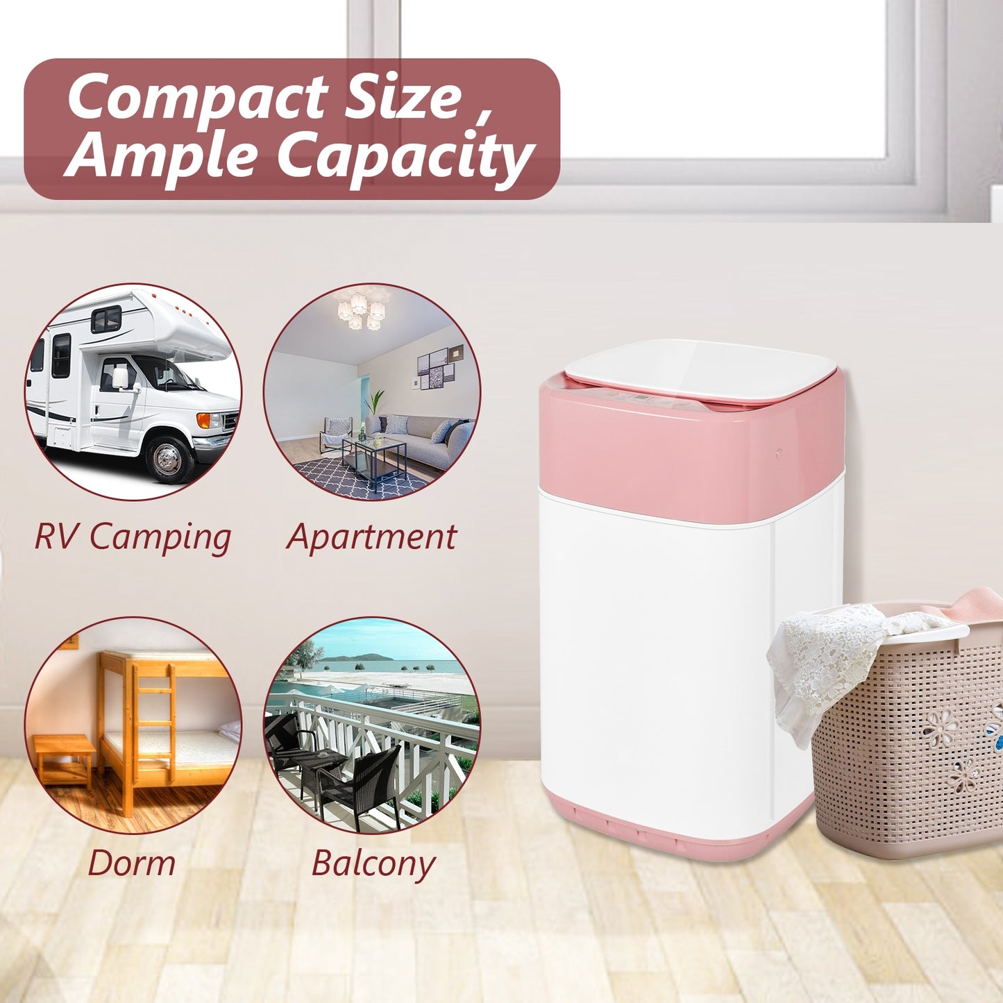 8lbs Portable Fully Automatic Washing Machine with Drain Pump-Pink