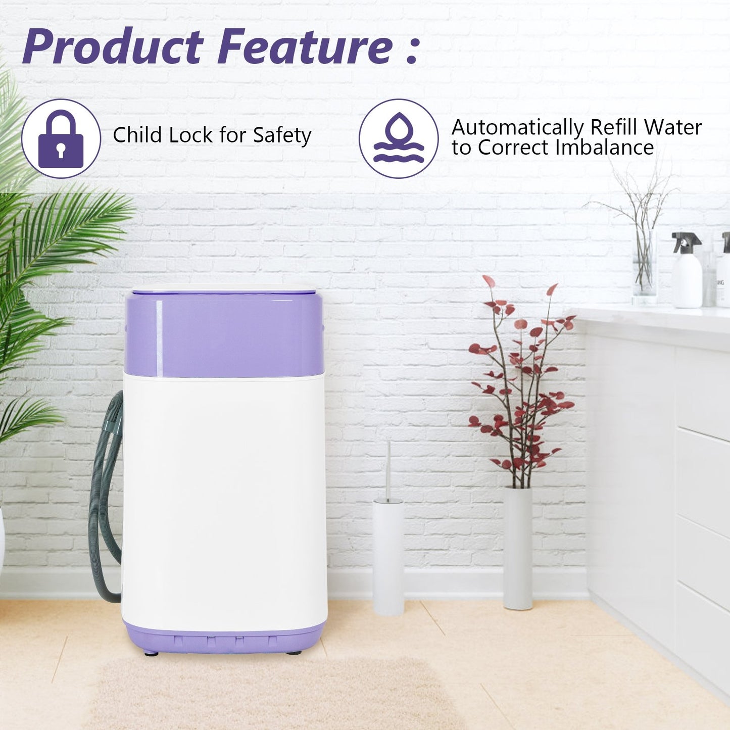 8lbs Portable Fully Automatic Washing Machine with Drain Pump-Purple