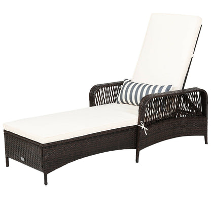 PE Rattan Armrest Chaise Lounge Chair with Adjustable Pillow