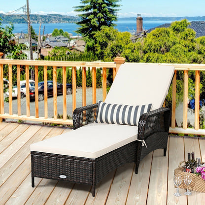 PE Rattan Armrest Chaise Lounge Chair with Adjustable Pillow