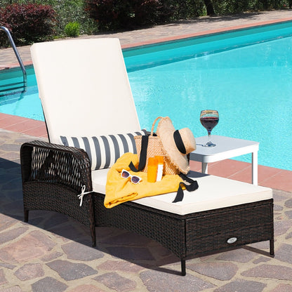 PE Rattan Armrest Chaise Lounge Chair with Adjustable Pillow