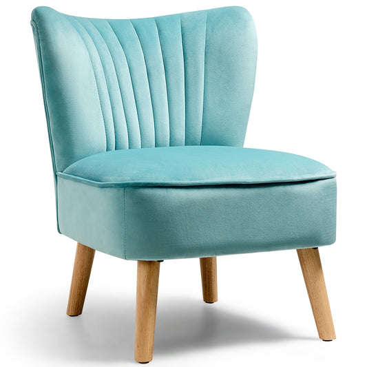 Modern Armless Velvet Accent Chair with Wood Legs-Green